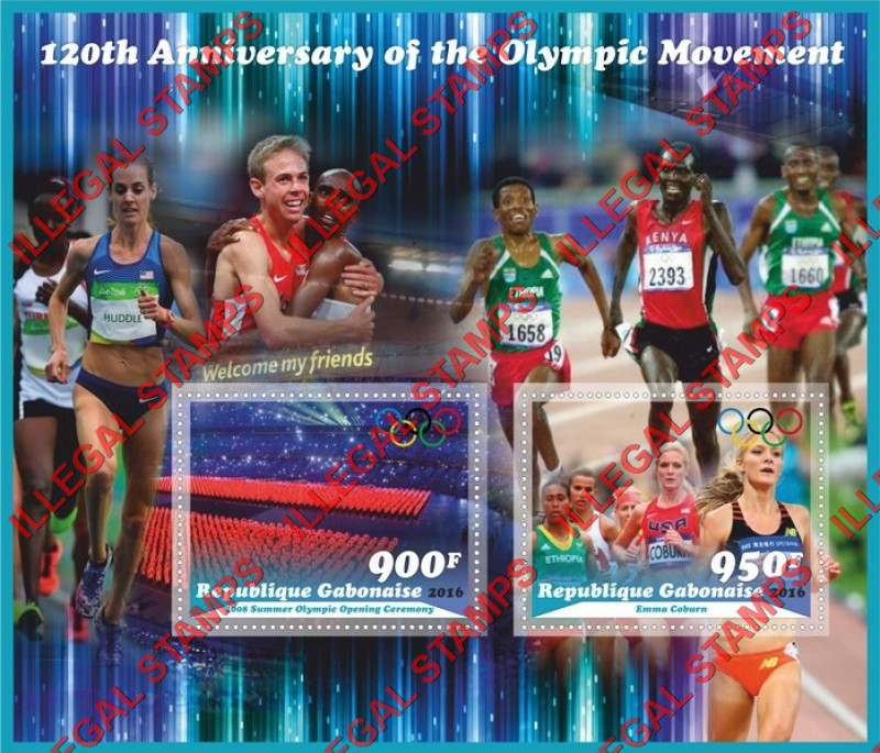 Gabon 2016 120th Anniversary of the Olympic Movement Illegal Stamp Souvenir Sheet of 2 Gabon 2016 120th Anniversary of the Olympic Movement Illegal Stamp Souvenir Sheet of 2