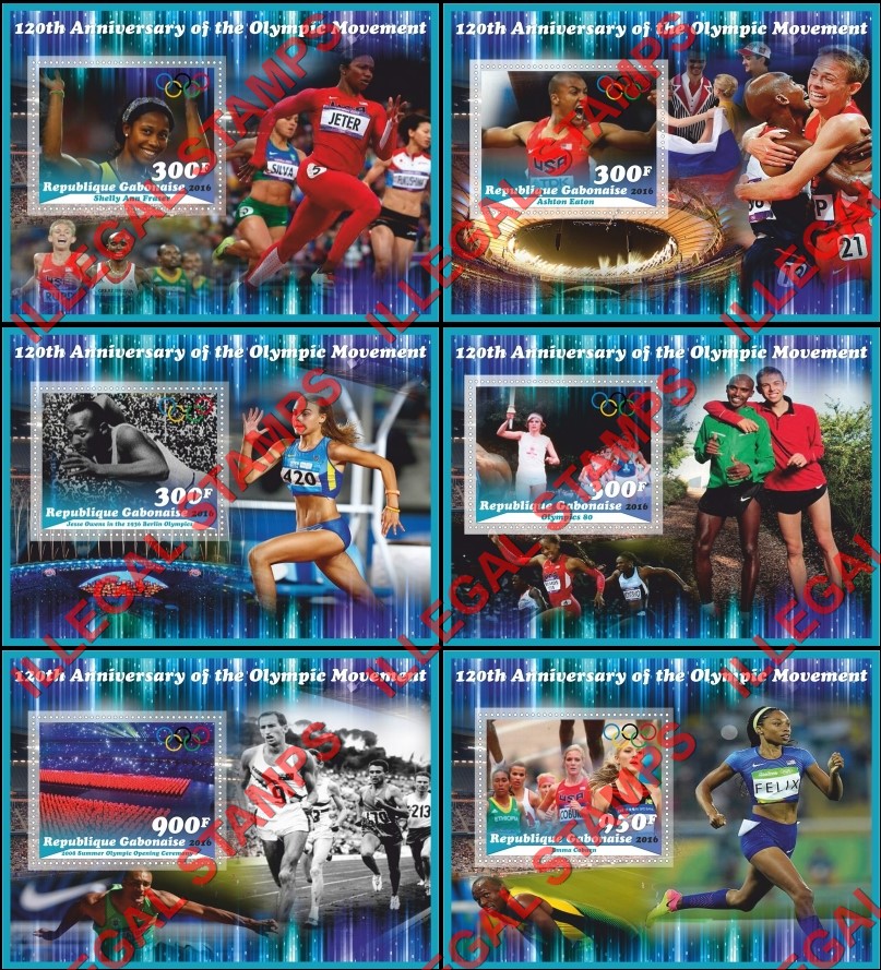 Gabon 2016 120th Anniversary of the Olympic Movement Illegal Stamp Souvenir Sheets of 1 Gabon 2016 120th Anniversary of the Olympic Movement Illegal Stamp Souvenir Sheets of 1