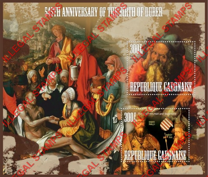 Gabon 2016 Paintings by Durer Illegal Stamp Souvenir Sheet of 2 Gabon 2016 Paintings by Durer Illegal Stamp Souvenir Sheet of 2