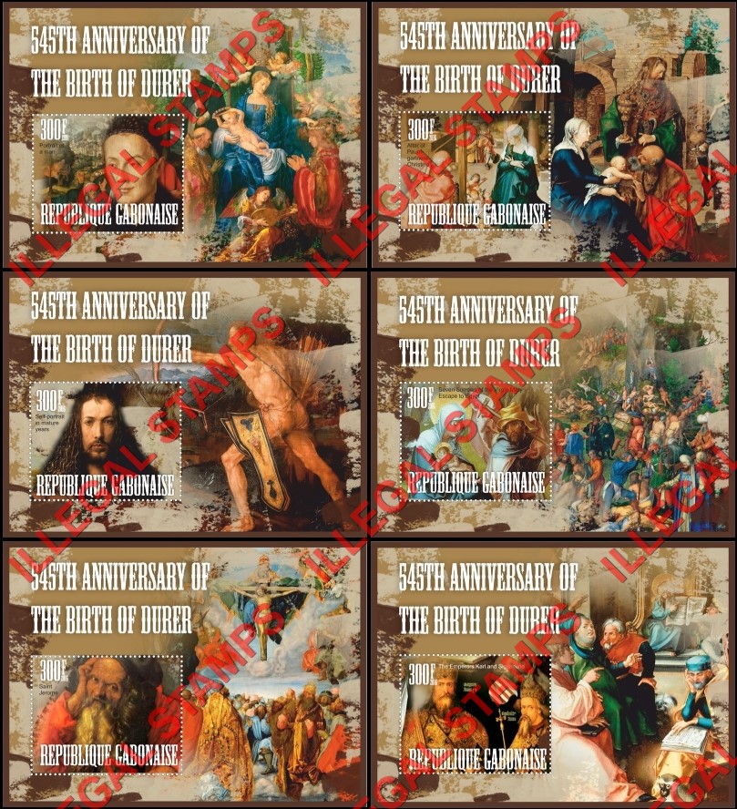 Gabon 2016 Paintings by Durer Illegal Stamp Souvenir Sheets of 1 Gabon 2016 Paintings by Durer Illegal Stamp Souvenir Sheets of 1