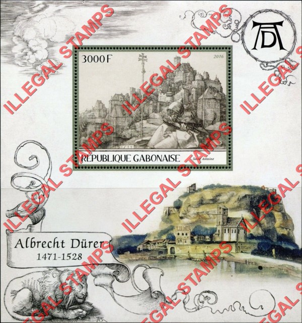Gabon 2016 Paintings by Durer Illegal Stamp Souvenir Sheet of 1 Gabon 2016 Paintings by Durer Illegal Stamp Souvenir Sheet of 1