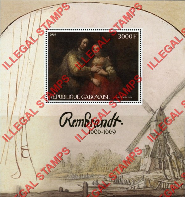 Gabon 2016 Paintings by Rembrandt Illegal Stamp Souvenir Sheet of 1 Gabon 2016 Paintings by Rembrandt Illegal Stamp Souvenir Sheet of 1