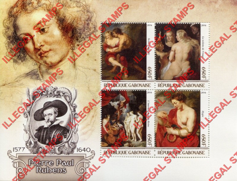 Gabon 2016 Paintings by Rubens Illegal Stamp Souvenir Sheet of 4 Gabon 2016 Paintings by Rubens Illegal Stamp Souvenir Sheet of 4