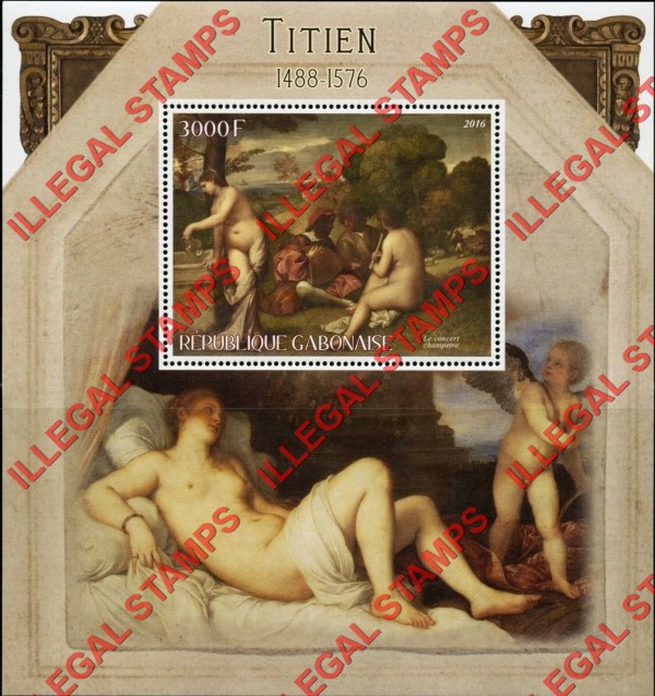 Gabon 2016 Paintings by Titian Illegal Stamp Souvenir Sheet of 1 Gabon 2016 Paintings by Titian Illegal Stamp Souvenir Sheet of 1