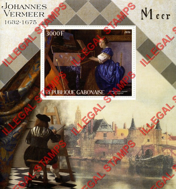 Gabon 2016 Paintings by Vermeer Illegal Stamp Souvenir Sheet of 1 Gabon 2016 Paintings by Vermeer Illegal Stamp Souvenir Sheet of 1