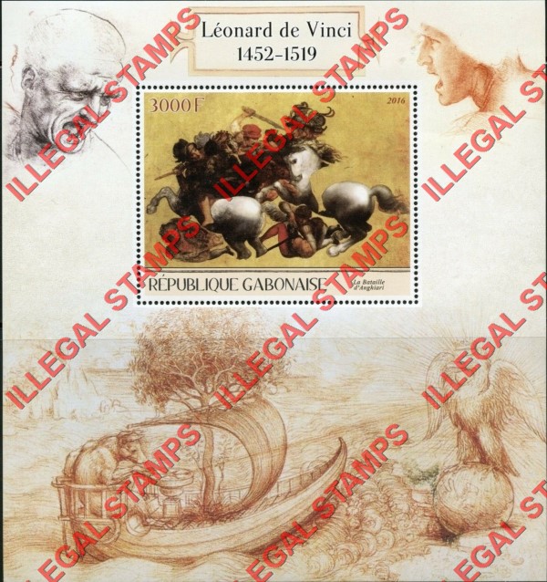 Gabon 2016 Paintings by Leonardo de Vinci Illegal Stamp Souvenir Sheet of 1 Gabon 2016 Paintings by Leonardo de Vinci Illegal Stamp Souvenir Sheet of 1