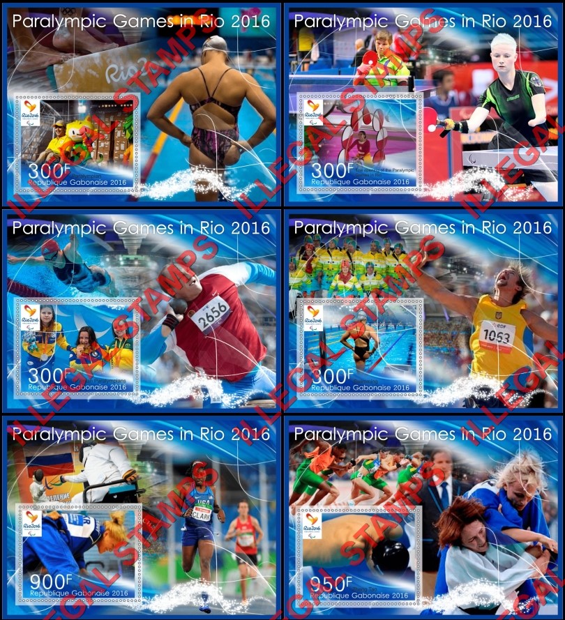 Gabon 2016 Paralympic Games in Rio Illegal Stamp Souvenir Sheets of 1 Gabon 2016 Paralympic Games in Rio Illegal Stamp Souvenir Sheets of 1