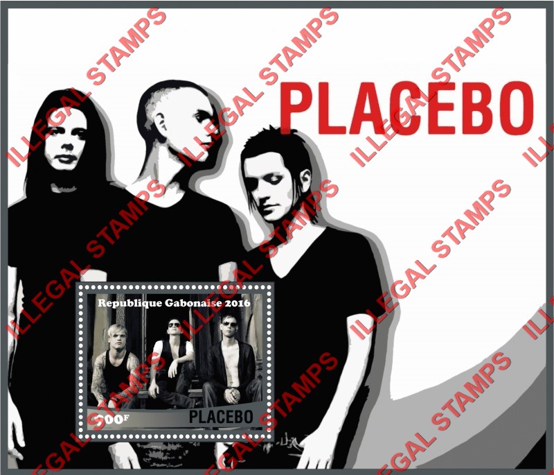 Gabon 2016 Placebo Rock Band Illegal Stamp Souvenir Sheet of 1 Gabon 2016 Placebo Rock Band Illegal Stamp Souvenir Sheet of 1