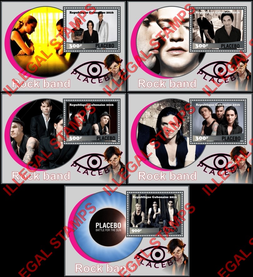 Gabon 2016 Placebo Rock Band Illegal Stamp Souvenir Sheets of 1 Gabon 2016 Placebo Rock Band Illegal Stamp Souvenir Sheets of 1