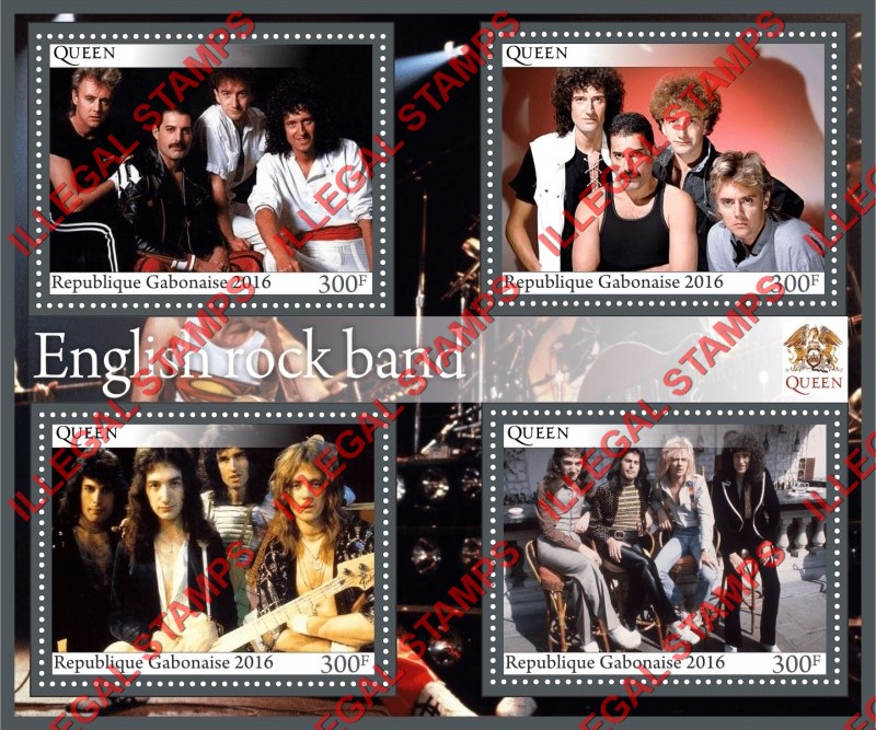 Gabon 2016 Queen English Rock Band Illegal Stamp Souvenir Sheet of 4 Gabon 2016 Queen English Rock Band Illegal Stamp Souvenir Sheet of 4