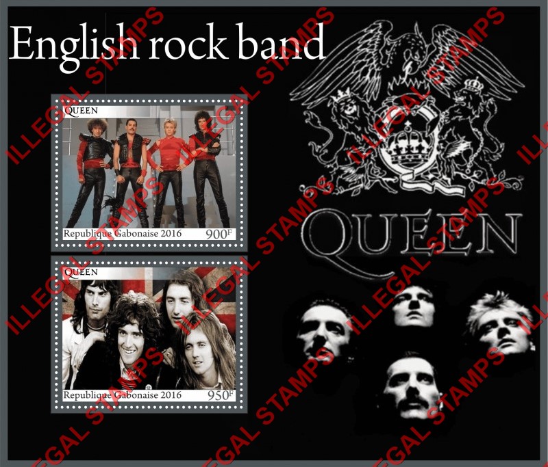 Gabon 2016 Queen English Rock Band Illegal Stamp Souvenir Sheet of 2 Gabon 2016 Queen English Rock Band Illegal Stamp Souvenir Sheet of 2