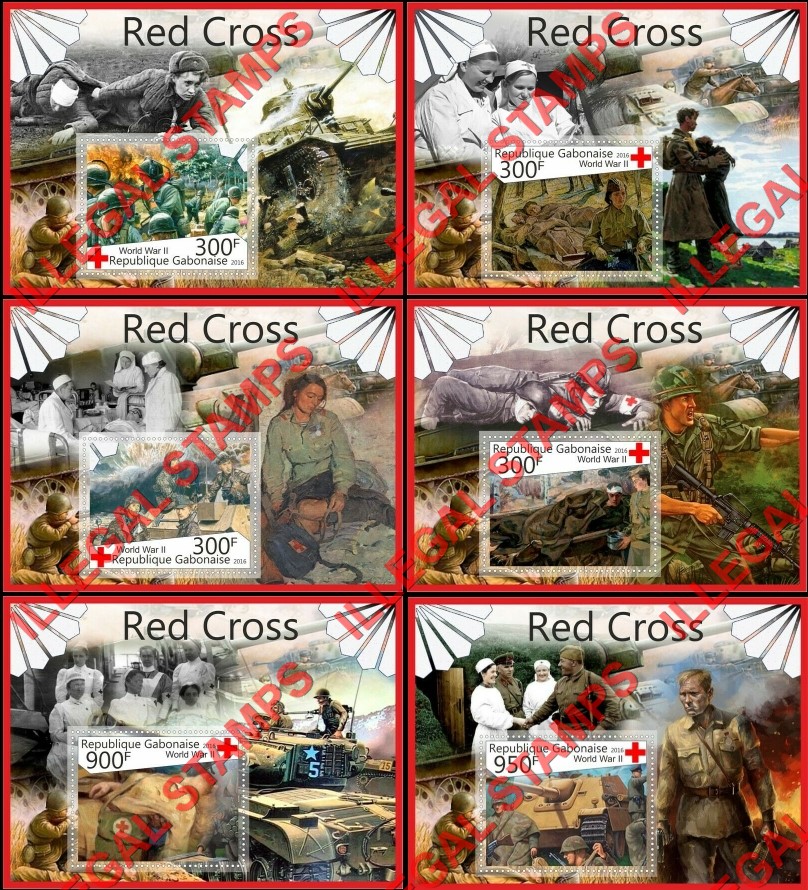 Gabon 2016 Red Cross World War II Illegal Stamp Souvenir Sheets of 1 Gabon 2016 Red Cross World War II Illegal Stamp Souvenir Sheets of 1