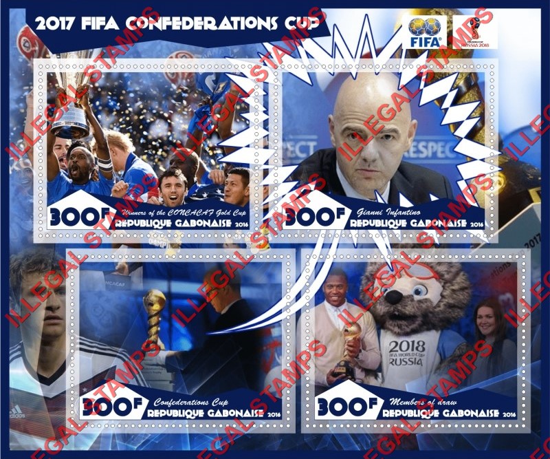 Gabon 2016 Soccer FIFA Cofederation Cup 2017 Illegal Stamp Souvenir Sheet of 4 Gabon 2016 Soccer FIFA Cofederation Cup 2017 Illegal Stamp Souvenir Sheet of 4