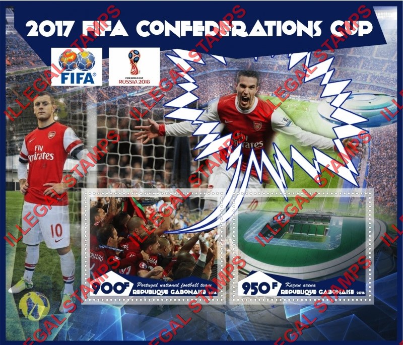 Gabon 2016 Soccer FIFA Cofederation Cup 2017 Illegal Stamp Souvenir Sheet of 2 Gabon 2016 Soccer FIFA Cofederation Cup 2017 Illegal Stamp Souvenir Sheet of 2