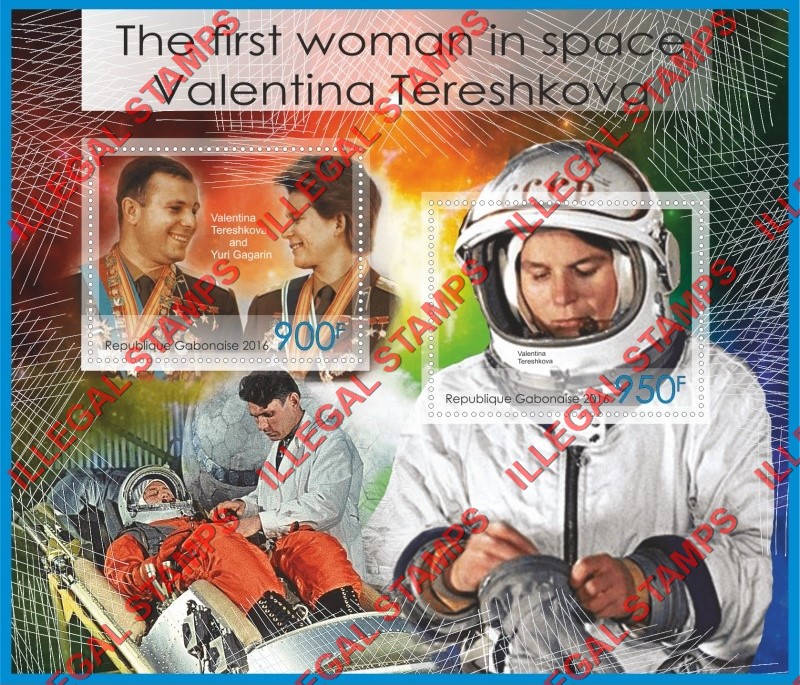 Gabon 2016 Space The First Woman in Space Valentina Tereshkova Illegal Stamp Souvenir Sheet of 2 Gabon 2016 Space The First Woman in Space Valentina Tereshkova Illegal Stamp Souvenir Sheet of 2