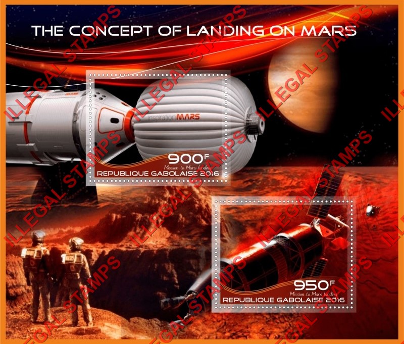Gabon 2016 Space The Concept of Landing on Mars Illegal Stamp Souvenir Sheet of 2 Gabon 2016 Space The Concept of Landing on Mars Illegal Stamp Souvenir Sheet of 2