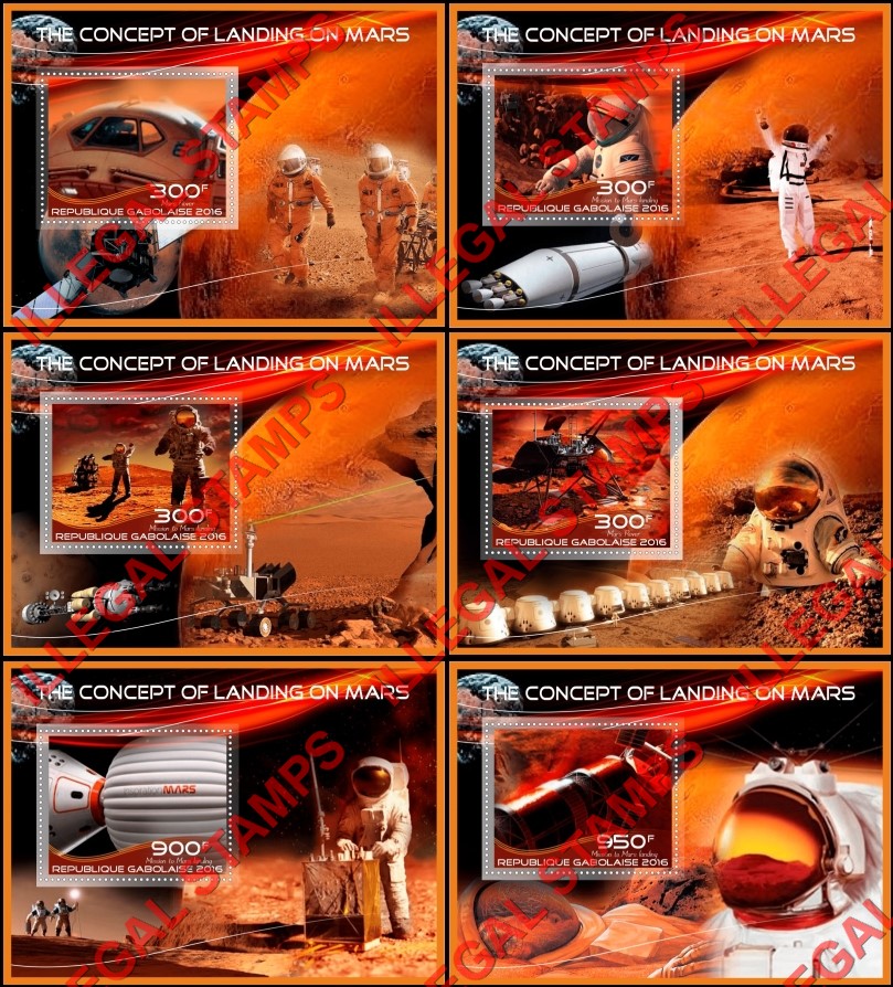 Gabon 2016 Space The Concept of Landing on Mars Illegal Stamp Souvenir Sheets of 1 Gabon 2016 Space The Concept of Landing on Mars Illegal Stamp Souvenir Sheets of 1