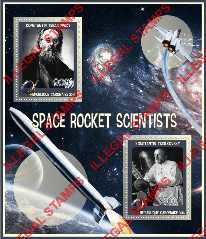Gabon 2016 Space Rocket Scientists Konstantin Tsiolkovsky Illegal Stamp Souvenir Sheet of 2 Gabon 2016 Space Rocket Scientists Konstantin Tsiolkovsky Illegal Stamp Souvenir Sheet of 2