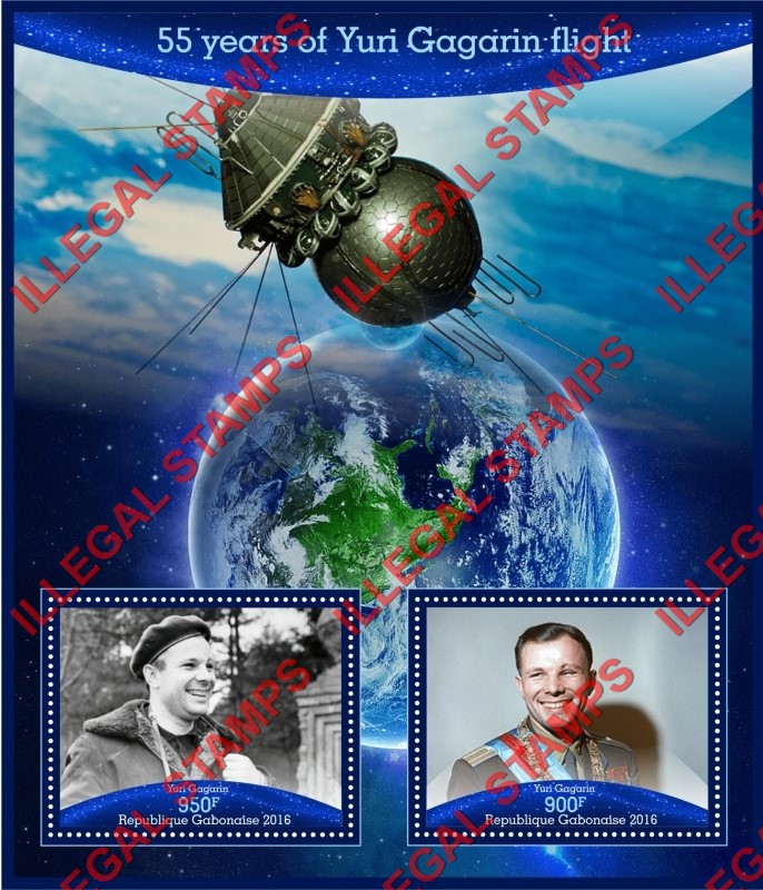 Gabon 2016 Space Yuri Gagarin Illegal Stamp Souvenir Sheet of 2 Gabon 2016 Space Yuri Gagarin Illegal Stamp Souvenir Sheet of 2