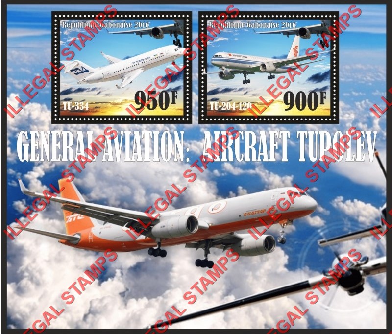 Gabon 2016 Tupolev Aircraft (different) Illegal Stamp Souvenir Sheet of 2 Gabon 2016 Tupolev Aircraft (different) Illegal Stamp Souvenir Sheet of 2