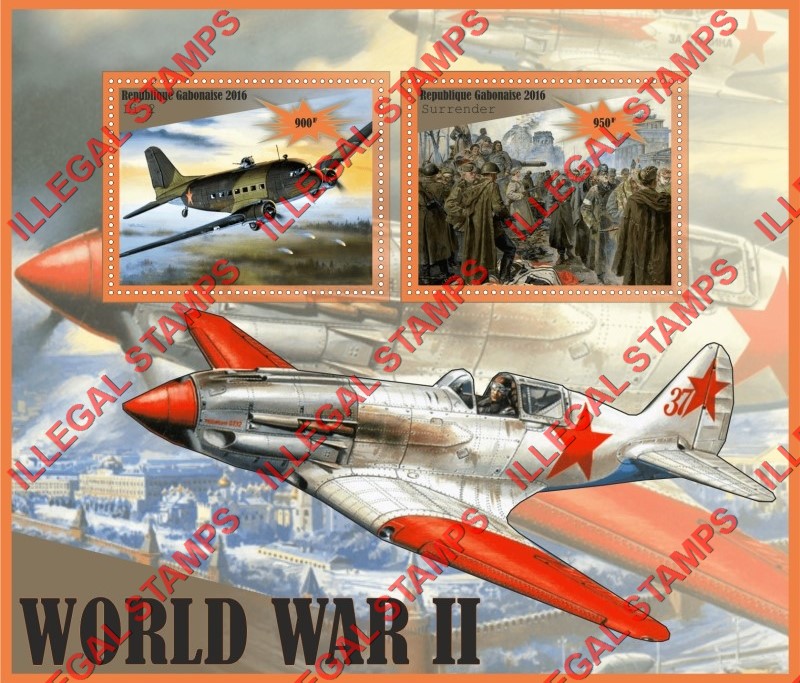 Gabon 2016 World War II (different a) Illegal Stamp Souvenir Sheet of 2 Gabon 2016 World War II (different a) Illegal Stamp Souvenir Sheet of 2