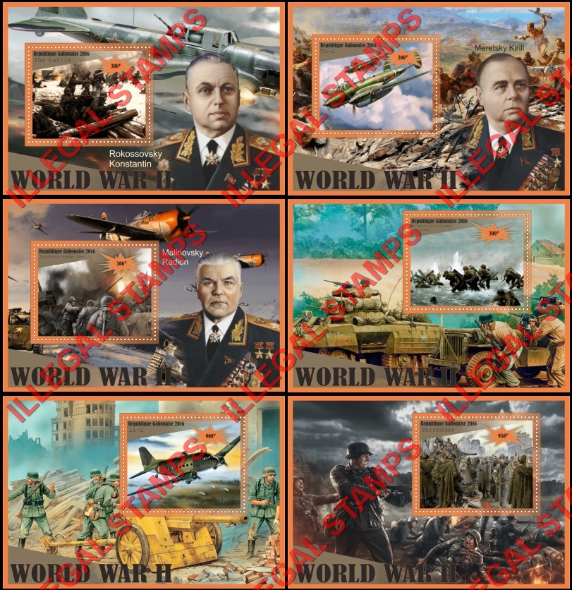 Gabon 2016 World War II (different a) Illegal Stamp Souvenir Sheets of 1 Gabon 2016 World War II (different a) Illegal Stamp Souvenir Sheets of 1