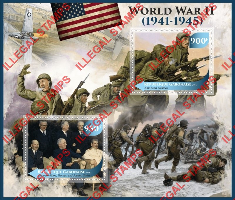 Gabon 2016 World War II (different) Illegal Stamp Souvenir Sheet of 2 Gabon 2016 World War II (different) Illegal Stamp Souvenir Sheet of 2