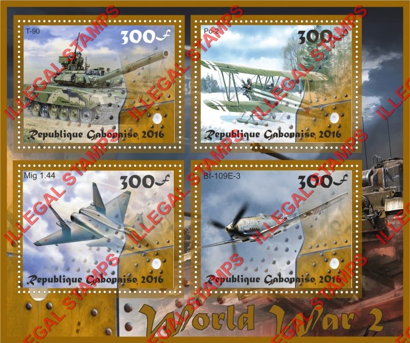 Gabon 2016 World War II Illegal Stamp Souvenir Sheet of 4 Gabon 2016 World War II Illegal Stamp Souvenir Sheet of 4