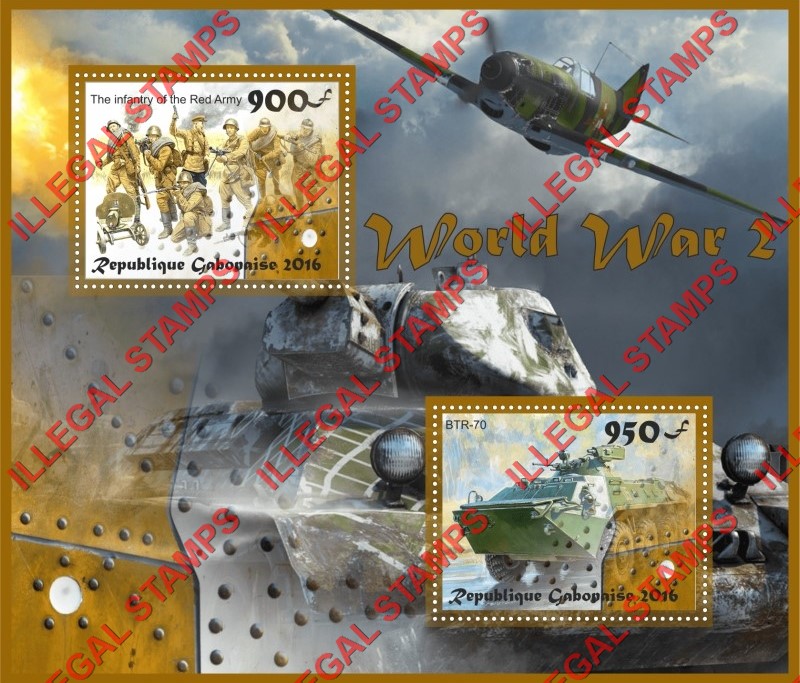 Gabon 2016 World War II Illegal Stamp Souvenir Sheet of 2 Gabon 2016 World War II Illegal Stamp Souvenir Sheet of 2