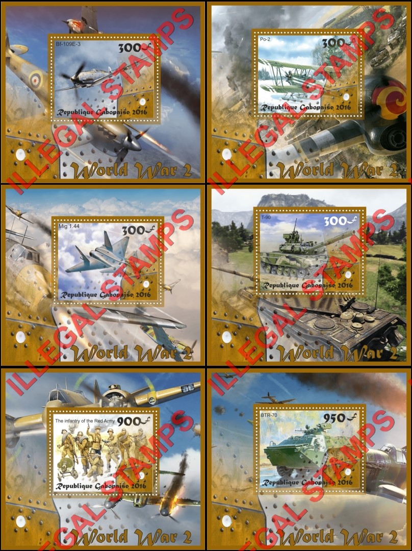 Gabon 2016 World War II Illegal Stamp Souvenir Sheets of 1 Gabon 2016 World War II Illegal Stamp Souvenir Sheets of 1