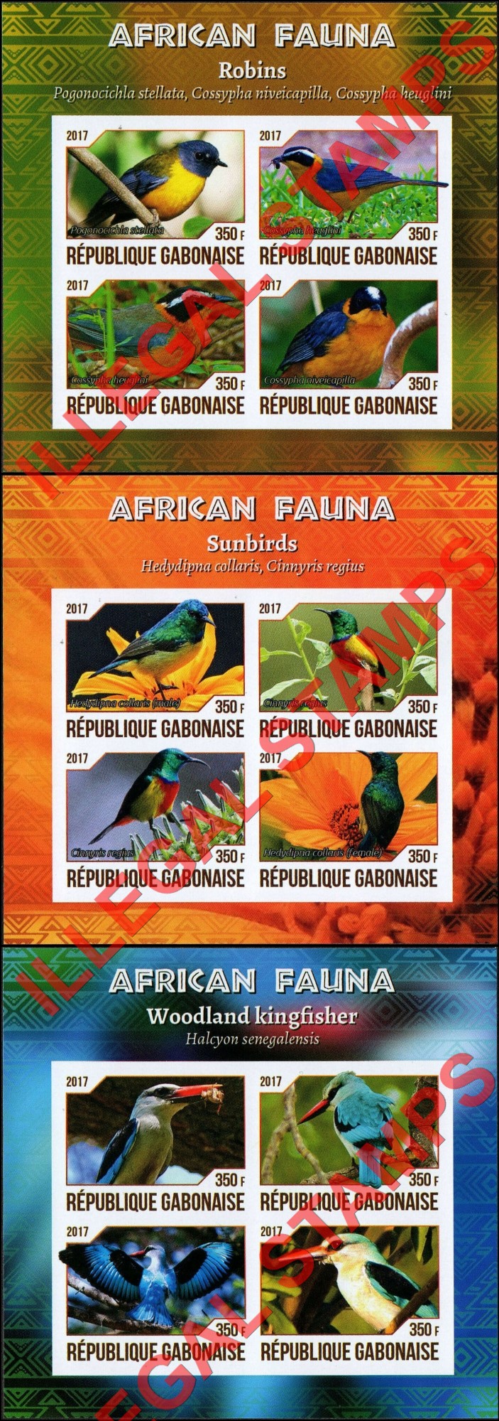 Gabon 2017 African Fauna Birds Illegal Stamp Souvenir Sheets of 4 (Part 3) Gabon 2017 African Fauna Birds Illegal Stamp Souvenir Sheets of 4 (Part 3)