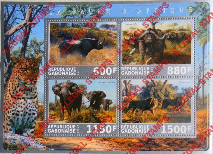 Gabon 2017 African Fauna Illegal Stamp Souvenir Sheet of 4 Gabon 2017 African Fauna Illegal Stamp Souvenir Sheet of 4