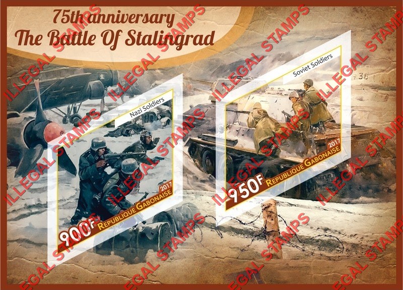 Gabon 2017 Battle of Stalingrad Illegal Stamp Souvenir Sheet of 2 Gabon 2017 Battle of Stalingrad Illegal Stamp Souvenir Sheet of 2