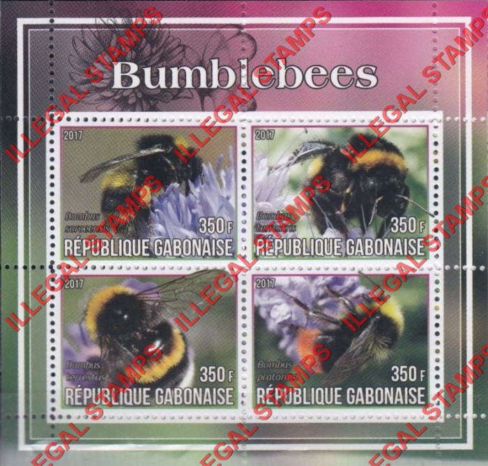 Gabon 2017 Bees Bumblebees Illegal Stamp Souvenir Sheet of 4 Gabon 2017 Bees Bumblebees Illegal Stamp Souvenir Sheet of 4