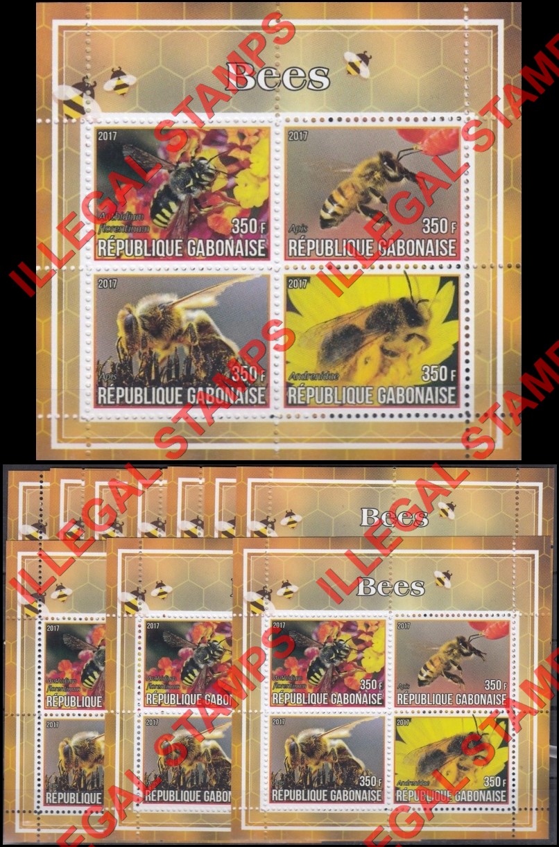 Gabon 2017 Bees Illegal Stamp Souvenir Sheets of 4 Gabon 2017 Bees Illegal Stamp Souvenir Sheets of 4