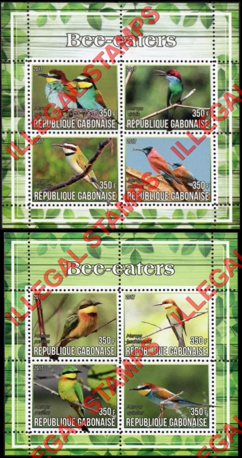 Gabon 2017 Birds Bee-eaters Illegal Stamp Souvenir Sheets of 4 Gabon 2017 Birds Bee-eaters Illegal Stamp Souvenir Sheets of 4