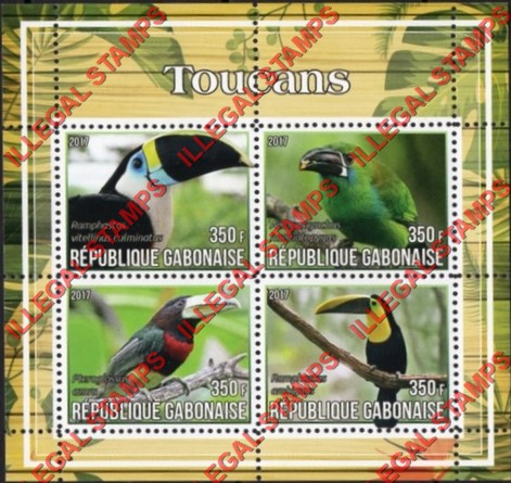 Gabon 2017 Birds Toucans Illegal Stamp Souvenir Sheet of 4 Gabon 2017 Birds Toucans Illegal Stamp Souvenir Sheet of 4