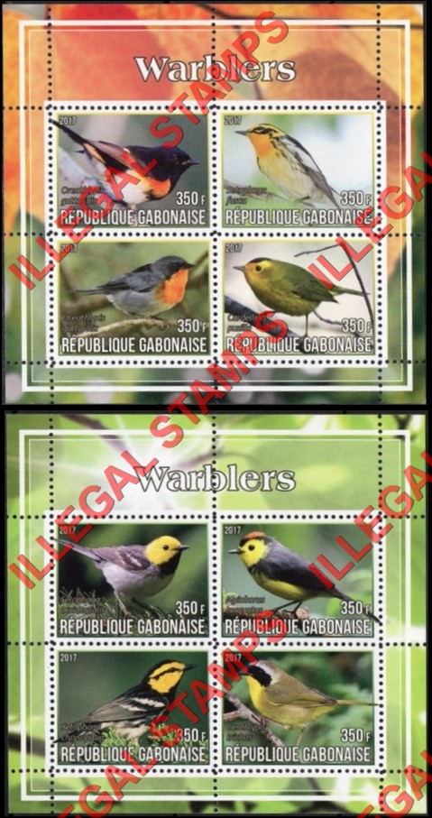 Gabon 2017 Birds Warblers Illegal Stamp Souvenir Sheets of 4 Gabon 2017 Birds Warblers Illegal Stamp Souvenir Sheets of 4