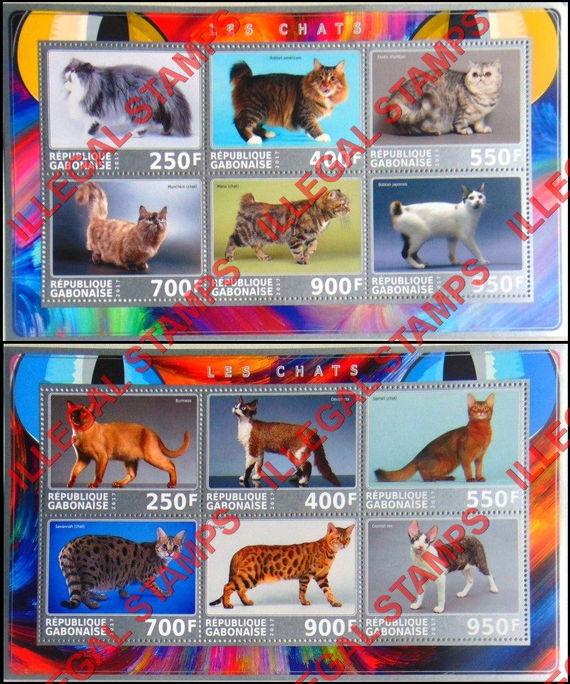 Gabon 2017 Cats Illegal Stamp Souvenir Sheets of 6 Gabon 2017 Cats Illegal Stamp Souvenir Sheets of 6