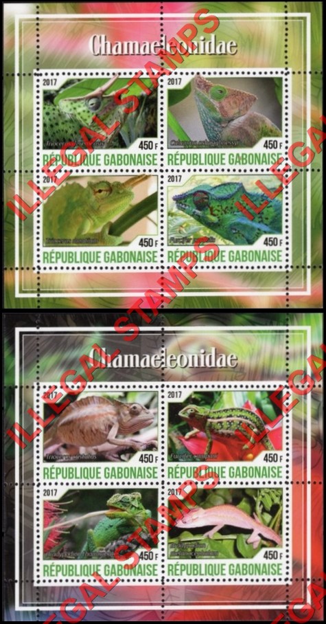 Gabon 2017 Chamaeleonidae Illegal Stamp Souvenir Sheets of 4 Gabon 2017 Chamaeleonidae Illegal Stamp Souvenir Sheets of 4