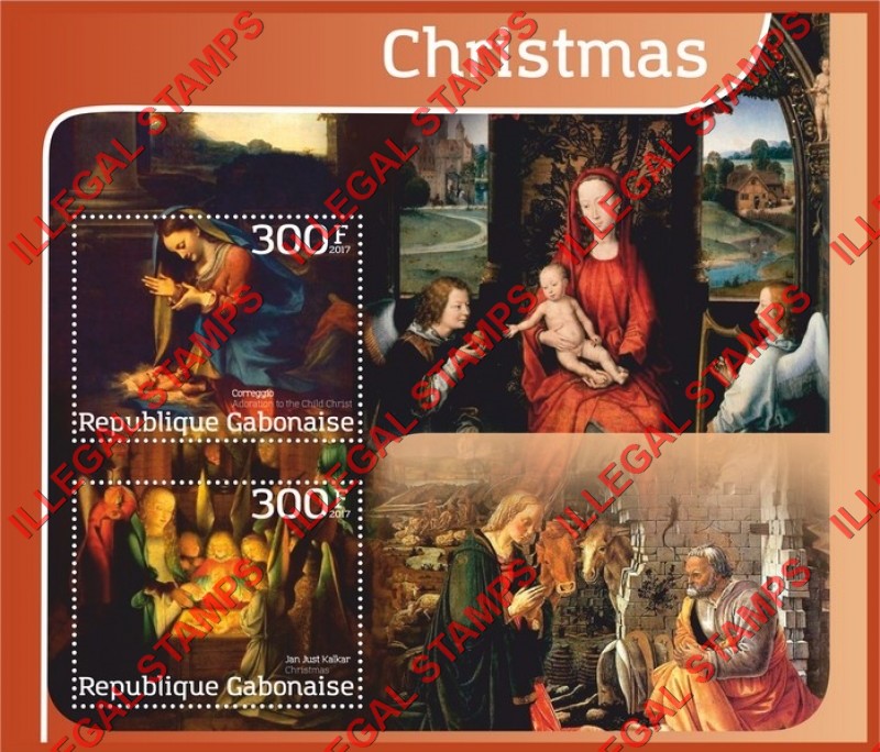 Gabon 2017 Christmas Paintings Illegal Stamp Souvenir Sheet of 2 Gabon 2017 Christmas Paintings Illegal Stamp Souvenir Sheet of 2