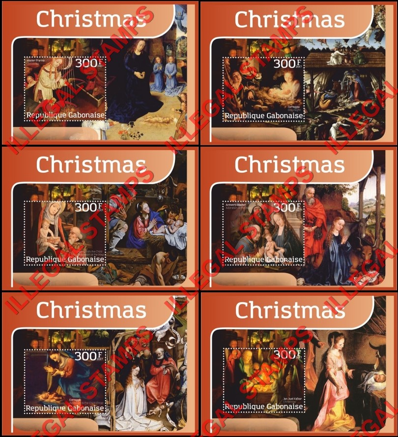 Gabon 2017 Christmas Paintings Illegal Stamp Souvenir Sheets of 1 Gabon 2017 Christmas Paintings Illegal Stamp Souvenir Sheets of 1