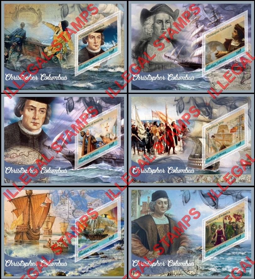 Gabon 2017 Christopher Columbus Illegal Stamp Souvenir Sheets of 1 Gabon 2017 Christopher Columbus Illegal Stamp Souvenir Sheets of 1