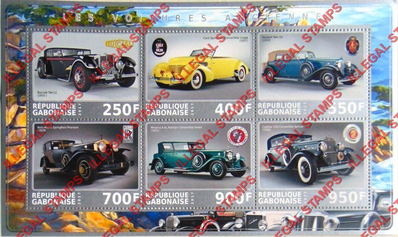 Gabon 2017 Classic Cars Illegal Stamp Souvenir Sheet of 6 Gabon 2017 Classic Cars Illegal Stamp Souvenir Sheet of 6