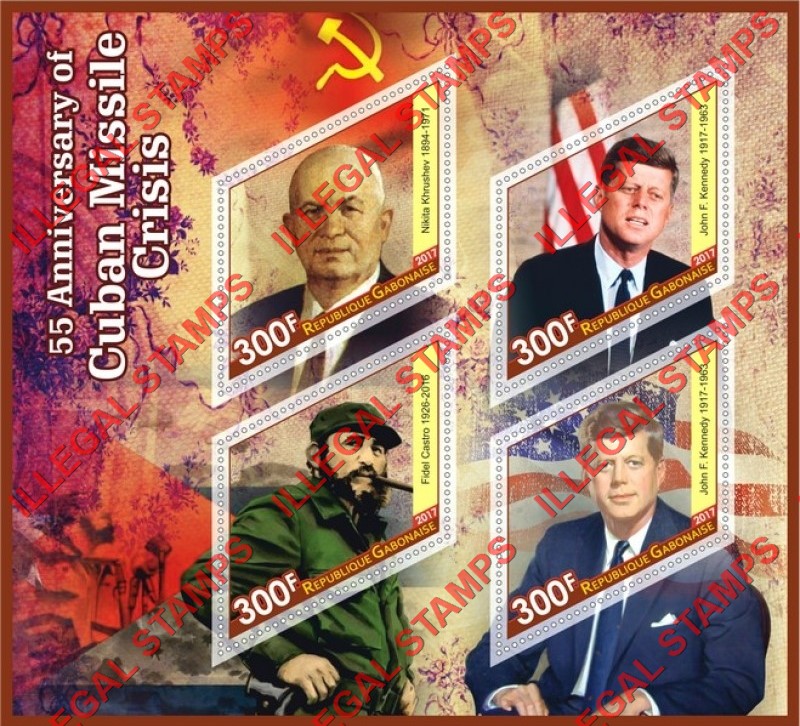 Gabon 2017 Cuban Missile Crisis Illegal Stamp Souvenir Sheet of 4 Gabon 2017 Cuban Missile Crisis Illegal Stamp Souvenir Sheet of 4