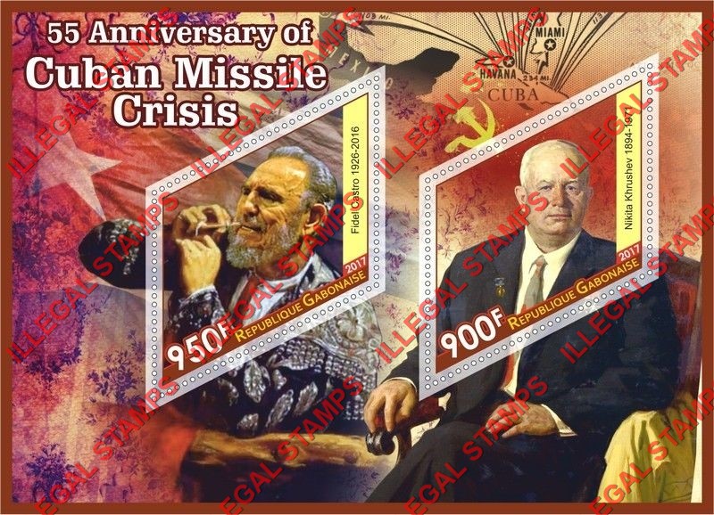 Gabon 2017 Cuban Missile Crisis Illegal Stamp Souvenir Sheet of 2 Gabon 2017 Cuban Missile Crisis Illegal Stamp Souvenir Sheet of 2