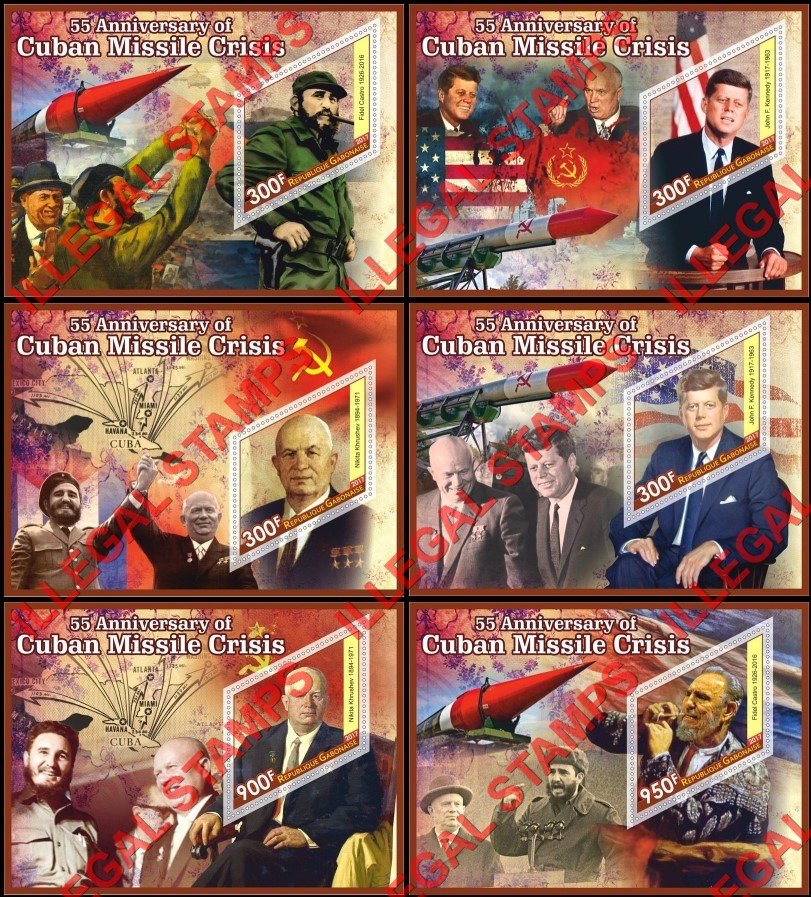 Gabon 2017 Cuban Missile Crisis Illegal Stamp Souvenir Sheets of 1 Gabon 2017 Cuban Missile Crisis Illegal Stamp Souvenir Sheets of 1