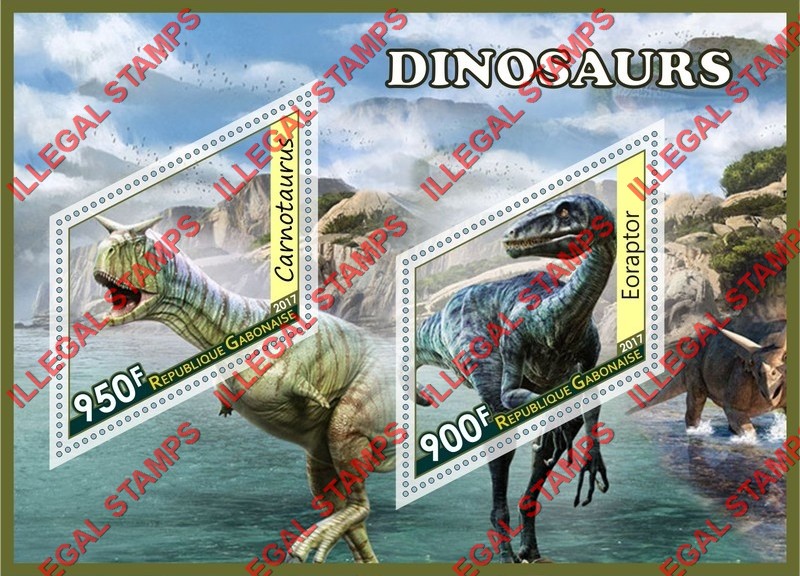 Gabon 2017 Dinosaurs Illegal Stamp Souvenir Sheet of 2 Gabon 2017 Dinosaurs Illegal Stamp Souvenir Sheet of 2