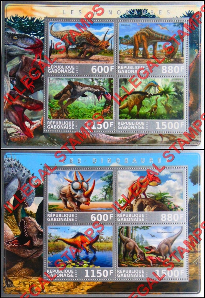Gabon 2017 Dinosaurs Illegal Stamp Souvenir Sheets of 4 (Part 1) Gabon 2017 Dinosaurs Illegal Stamp Souvenir Sheets of 4 (Part 1)