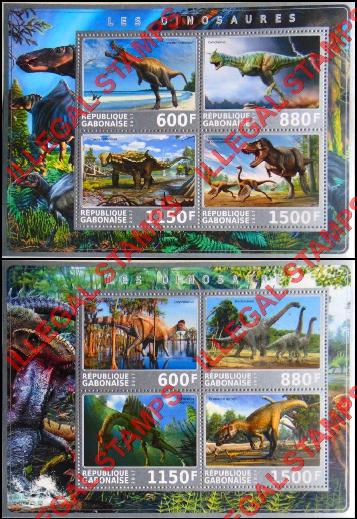 Gabon 2017 Dinosaurs Illegal Stamp Souvenir Sheets of 4 (Part 2) Gabon 2017 Dinosaurs Illegal Stamp Souvenir Sheets of 4 (Part 2)